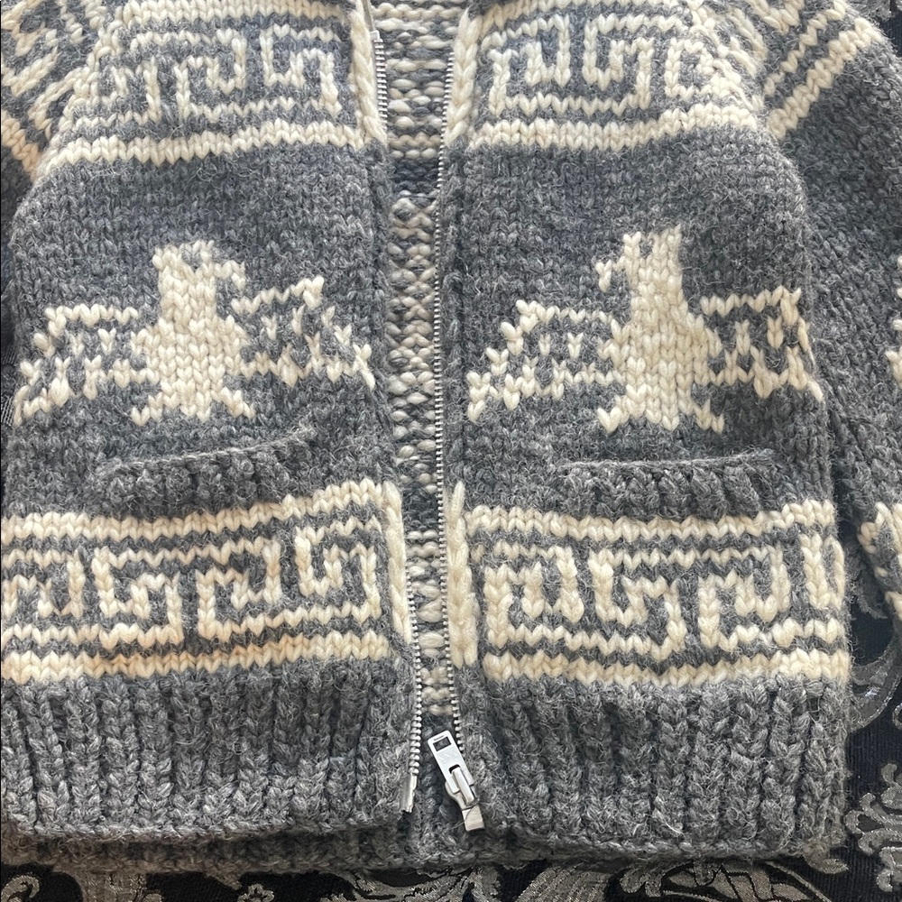 Textured Grey & Cream Zip-Front Knit Jacket - Picture 2 of 4